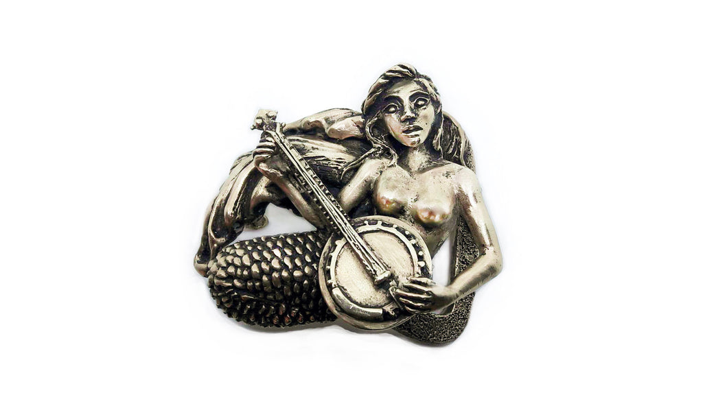 Mermaid Playing a Banjo Buckle